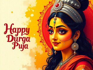 Vibrant and Artistic Durga Puja Design Featuring Goddess Durga with Traditional Jewelry