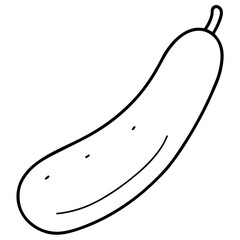 Simple black and white outline drawing of a cucumber silhouette with a stem