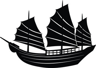  oriental ship with sails silhouette vector