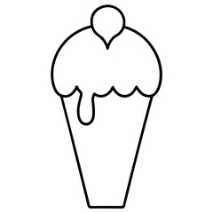 Simple outline drawing of a melting ice cream cone with a cherry on top silhouette