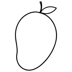 Simple and clean outline drawing of a ripe mango fruit with a stem and leaf silhouette