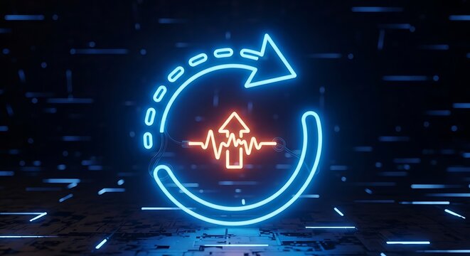 Neon Circular Arrow with Upward Trending Graph.