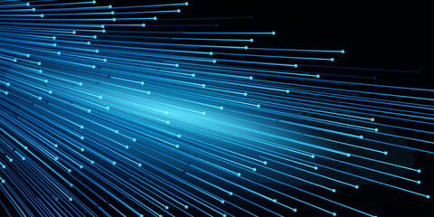 Abstract digital background with glowing blue lines representing high speed internet, data transfer, fiber optic communication, and modern technology. 