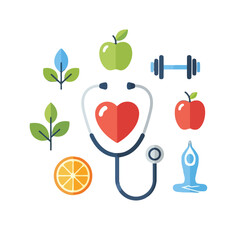 Healthy lifestyle concept with stethoscope and sport equipment