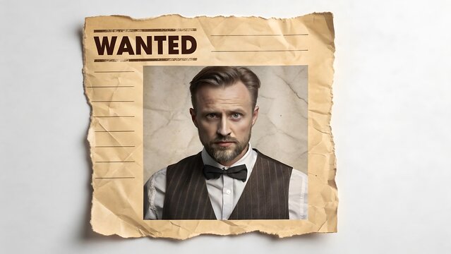 Wanted poster with man portrait in vintage style
