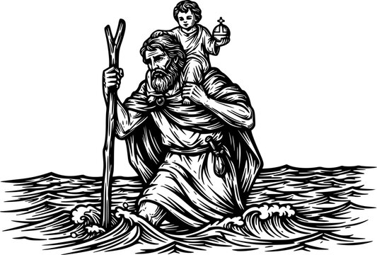 Saint Christopher and baby Jesus illustration
