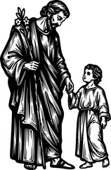 Fototapeta premium Saint Joseph and Child Jesus silhouette 