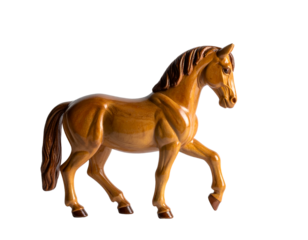 Wooden horse figurine on a white background