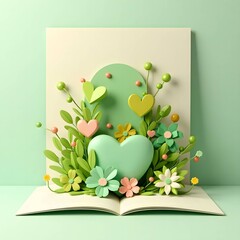 Vibrant and colorful 3D Valentines Day greeting card or image