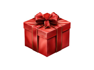 Obraz premium Luxurious red gift box with satin ribbon and golden trim image, Isolated On Png Transparent Background