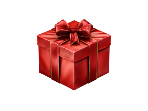 Luxurious red gift box with satin ribbon and golden trim image, Isolated On Png Transparent Background