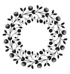 Outline Floral Arrangement in Circle drawing illustration