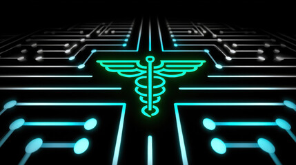 Health cross on digital board glowing with futuristic style representing technology and innovation in medical field