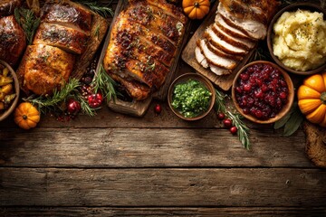 Delicious roasted turkey and classic sides for a festive holiday meal.