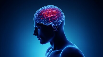 Obraz premium Human Brain with Red Highlighted Activity