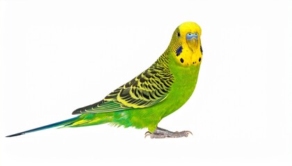 Obraz premium Canary winged parakeet bird with bright green feathers yellow markings small body tropical parrot isolated on white background 