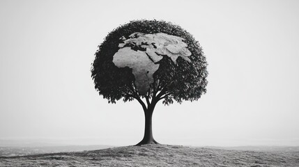 Our Planet, A Single Tree: A Monochrome Vision of Global Responsibility