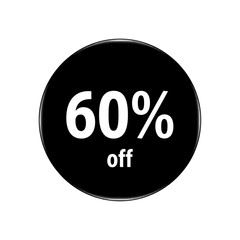 Sixty percent off sale discount black circle graphic