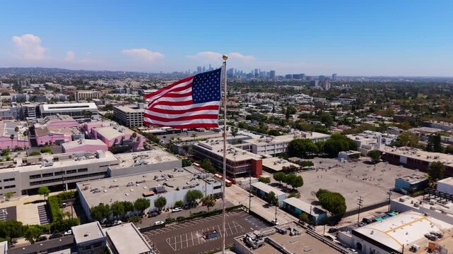 American Flag with Downtown Los Angeles Skyline, September 12, 2025