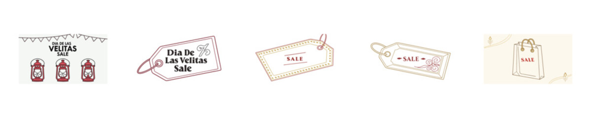 Dia de las Velitas Sale banners lanterns tags shopping bag vector
