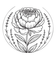 Black silhouette of flowers in a circle floral nature