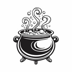 Whimsical Potion Brewing A Black and White Cauldron Illustration