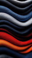 Naklejka premium A vibrant arrangement of textured fabrics in various colors, flowing in wavy patterns that create a dynamic visual effect.