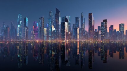 Empty Futuristic City Skyline at Dusk – Minimalist Urban Background for Design and Web