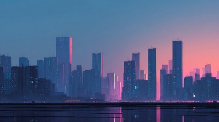 Empty Futuristic City Skyline at Dusk – Minimalist Urban Background for Design and Web