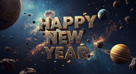 Galaxy-themed 3D “Happy New Year