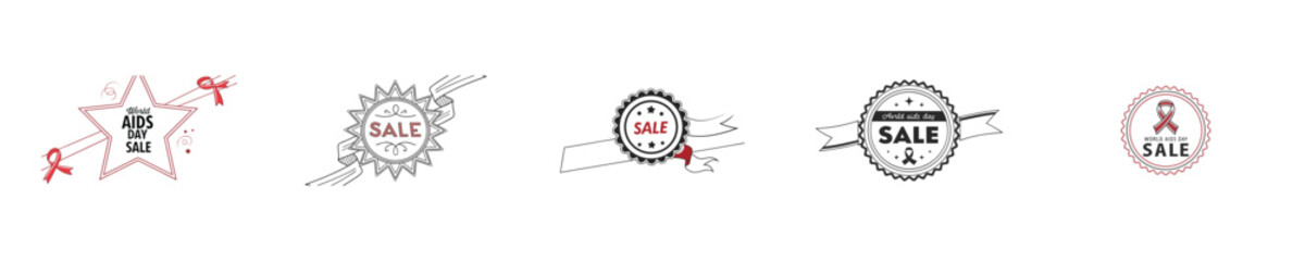 World A I D S Day sale emblems with red ribbons starbursts aids
