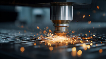 Fiber laser machine cutting stainless steel tubing with sparks flying, showing advanced metalworking
