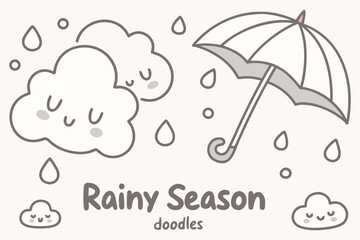 Monsoon Doodle Pack, Rainy Day Clipart, and Cloudy Weather Drawings