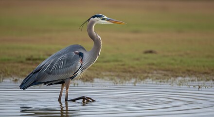 Obraz premium Great Blue Heron Standing in Shallow Water.