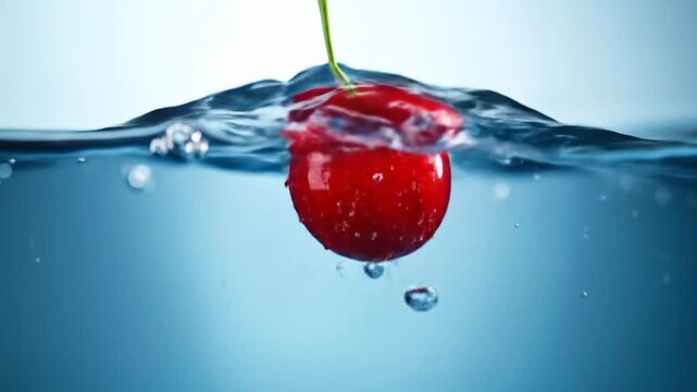 A single cherry falling into water