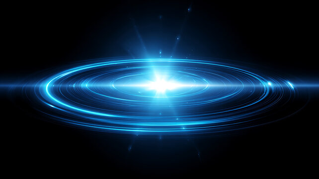 Bright Blue Light Portal with Rings in Dark Space