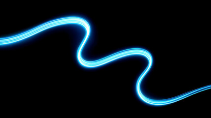 Fototapeta premium Bright blue light streak glowing with a wavy pattern on a black backdrop.