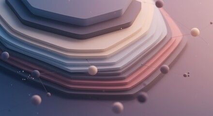 Abstract layered structure with interconnected spheres, symbolizing data and growth in a modern, soft-toned design