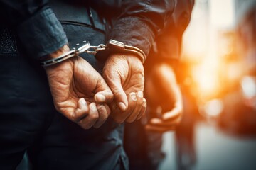 Close-up of a person's hands handcuffed behind their back after an arrest