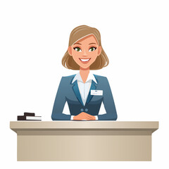 Smiling Female Receptionist at Desk Cartoon Style Illustration