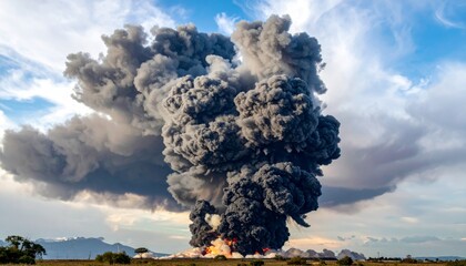Dramatic Cloud Formation from Explosive Eruption Against Blue Sky