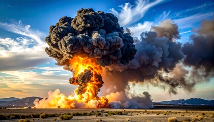Explosive Fireball and Smoke Cloud Erupting from Ground in Desert