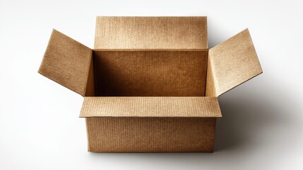 Open Brown Cardboard Box Isolated on White Background, Ready for Packaging or Empty for Disposal
