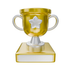 3D golden trophy cup with star isolated icon