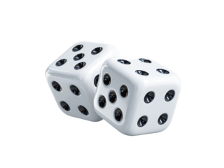Shiny white dice with black pips on a black background gambling game, Isolated On Png Transparent Background