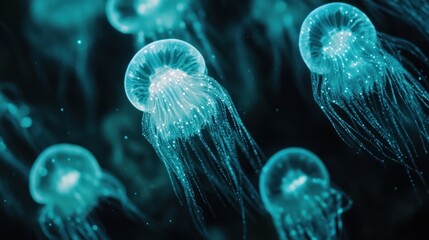 Mesmerizing bioluminescent jellyfish underwater