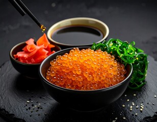 Bowl of caviar with side dishes