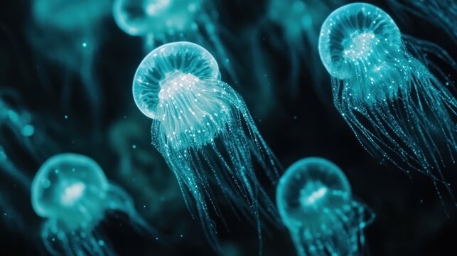 Mesmerizing bioluminescent jellyfish underwater