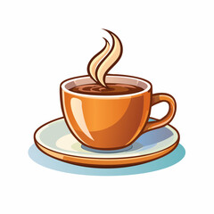 Obraz premium Steaming Coffee Cup on Saucer with Swirling Vapor Illustration