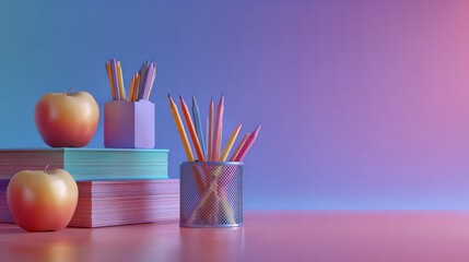Back to School: Colorful Pencils, Apples & Books - Education Supplies
